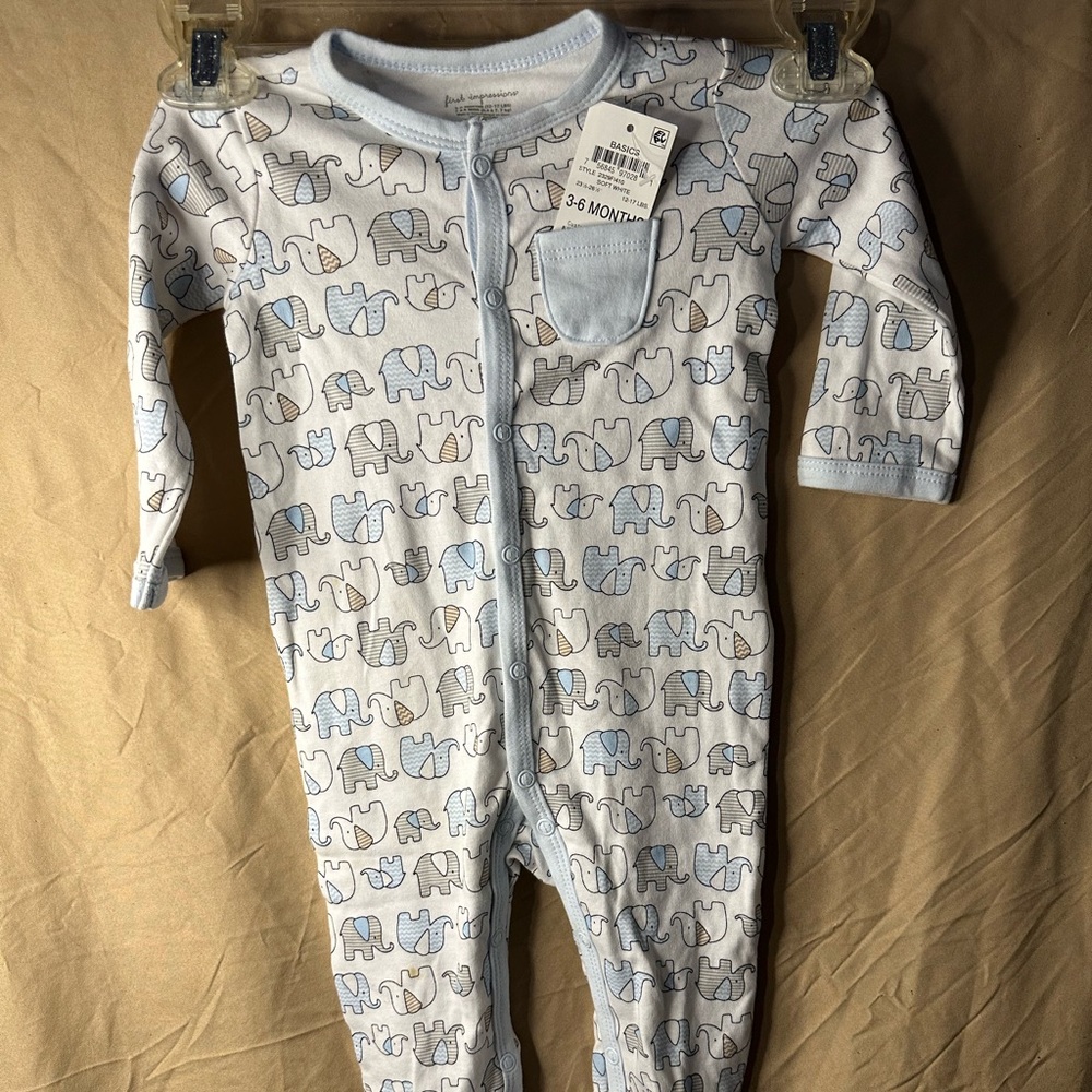 Asics Blue and Gray Elephant Print Footie